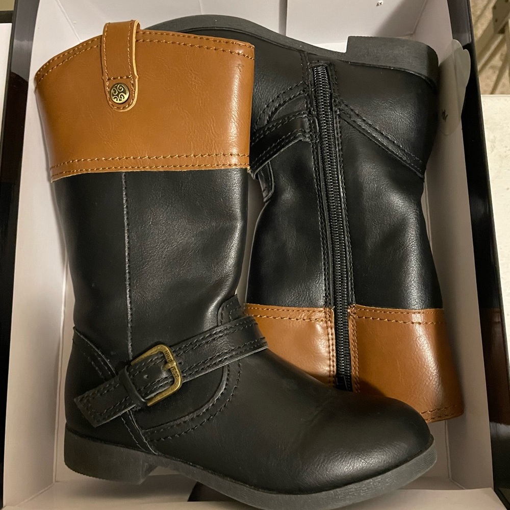 Girls Nine West Emiliah Black/Tan boots.